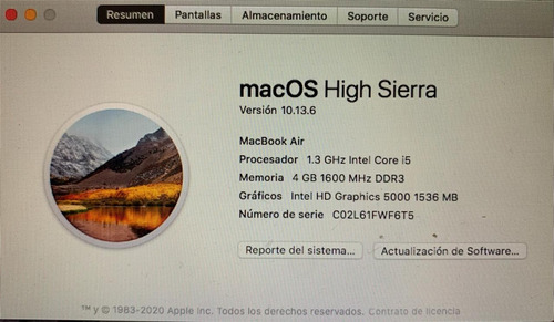 Macbook Air A1466 Plata, Intel Core I5, 8gb Ram, 128gb Ssd