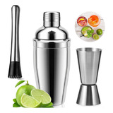 Coqueteleira + Socador + Dosador Inox Para Caipirinha Drinks