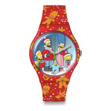 Reloj Swatch Wondrous Winter Wonderland Suoz361 Color De La Correa Rojo Color Del Bisel Rojo Color Del Fondo Azul