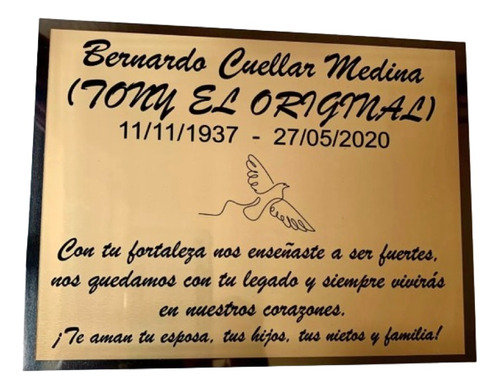 Placa Personalizada Metalica Fondo Letras Nicho Urna
