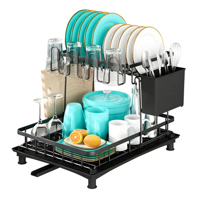 Escurridor pequeño de Platos de 2 Niveles con Bandeja de Drenaje 360°, Organizador de Acero Inoxidable para Tazas, Cubiertos y Vajilla, Diseño Compacto y Fácil de Limpiar | Envío gratis