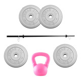 Kit Sport Maniac Barra Pesa Rusa 4 Discos Grises Pvc 22kg