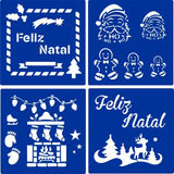 Kit Stencil 4 Peças Natal Para Pintura 17x17cm Natalino 1