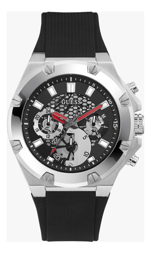 Reloj Guess Commander Caballero Gw0056g1 Plata Correa Negro Fondo Negro