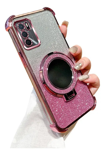 Esquinas Reforzadas Funda De Moda Brillo Brillante Case Para Oppo A16, With Espejo Soporte