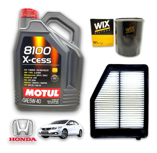 Kit Filtros + 5l Aceite Motul 8100 Honda Civic 1.8 2012-2017