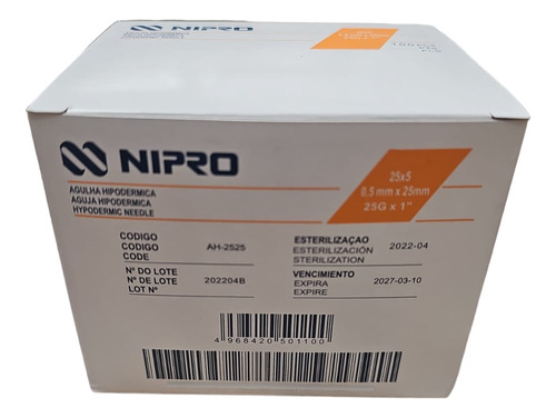 Aguja Hipodermica Nipro 25g X 1  Caja 100 Unidades