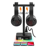 Soporte Doble Para Auriculares Rgb Con Cargador Usb C Desk G