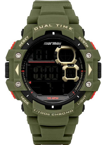 Relógio Mormaii Masculino Action Digital Verde Militar 100m Cor Do Fundo Preto