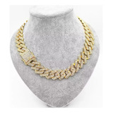 Collar Hombre Cadena Cubana Diamante Oro Plata 20cm