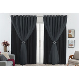 Cortina Blackout Pvc Com Voil Quarto Sala Largura 3,00x2,50 Cor Preto