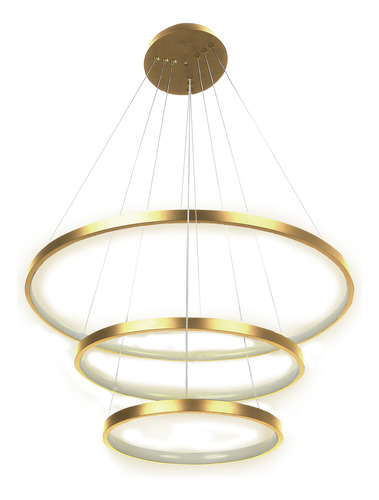 Lustre 3 Arcos 89w Pendente Dourado Iluminação Elegante