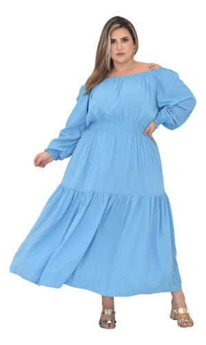 Vestido Plus Size Longo Manga Longa Ciganinha Elastex 