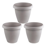 3 Vaso Flor Plástico Médio C/prato 3,2 L Moderno Decorativo