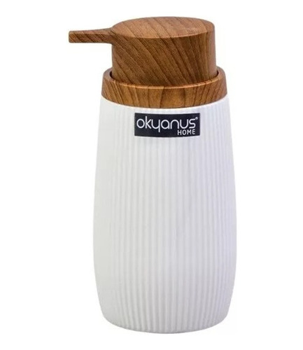 Dispenser Jabon Liquido Rayas Blanco Bambu Baño Trendy