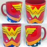 Taza Wonder Woman Mujer Maravilla Ceramica Roja Superheroína