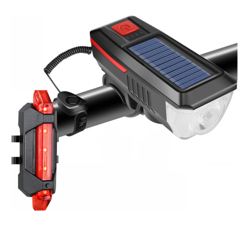 Farol Bike Led T6 Recarregável Usb/solar Buzina+ Sinalizador