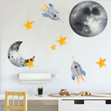 Vinil Decorativo Niños Naves Espaciales Estrellas No Toxicos