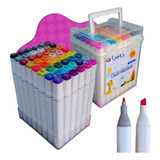 Kit Canetinhas Coloridas Maleta 48 Cores Brush Pen Dupla