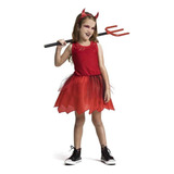 Fantasia Diabinha Vermelha Infantil De Halloween Com Chifre