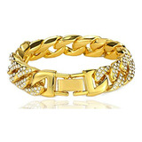 Pulsera Cadena Cubana Cristales Oro 18k, 9.0 