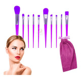 Set Brochas Profesional Maquillaje 10 Unidades + Bolso