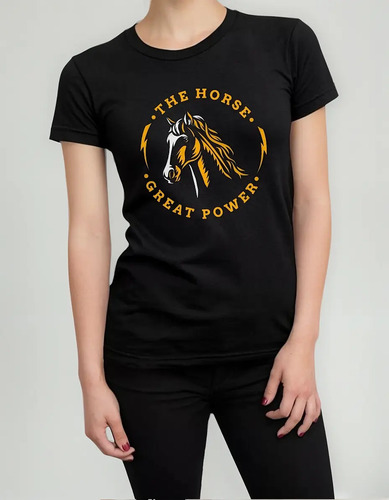 Playera Caballo Cabeza Horse Rodeo Personalizada Negra Power