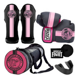 Kit Muay Thai Luva Caneleira Bolsa Band. Bucal Brazuca Preto