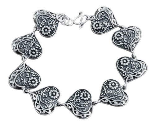 Pulseira Feminina Coração De Prata 925 Bali