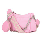 Bolso Casual Mujer Rosa Con Cadena Y Monedero 867-21 Diseño De La Tela Liso