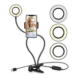 Luz Led Selfie Aro Redondo Soporte Celular Usb Control