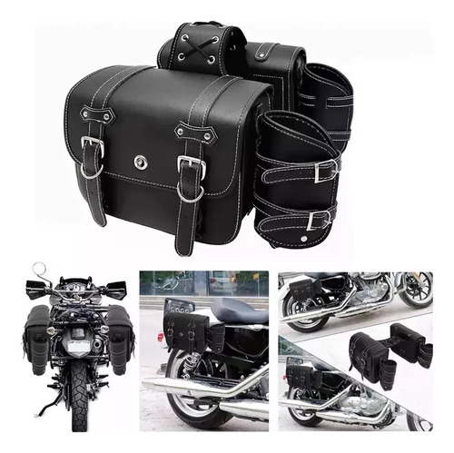 Bolso Lateral Negro De Cuero De Gran Capacidad Para Motocicl