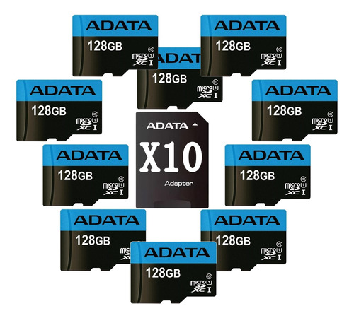 Kit 10 Tarjetas Memoria Sd 128gb Adata Memoria  Adaptador Sd