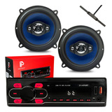 Kit 2 Alto-falantes 5 Pol 55w+ Rádio Mp3 Bluetooth + Antena