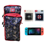 Maleta Riñonera Camo + Vidrio + Portajuegos Nintendo Switch