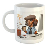 Taza Ceramica Perro Salchicha Sombrero Cafe Oficina