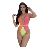 Maiô Body Feminino Neon Moda Luxo Sexy Empina Bumbum Praia  