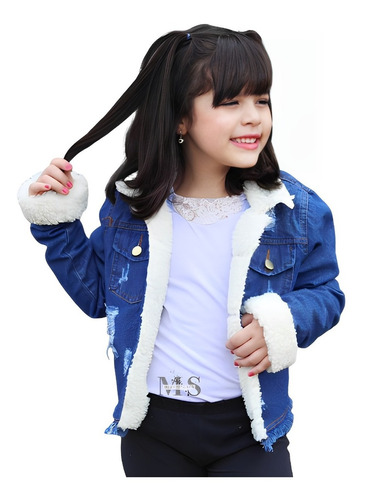 Jaqueta Feminina Com Pelinho Juvenil Infantil Jeans