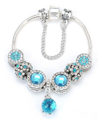 Pulsera Plata 925 Charms Compatibl Pandor Mujer Regalo Azul