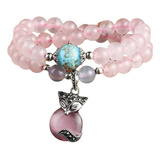 Pulsera Doble De Cuarzo Rosa Y Aguamarina 8mm Zorrito  Mujer