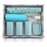 Kit Acessorios Para Banheiro Plastico Tapete Antiderrapante Cor Azul-claro