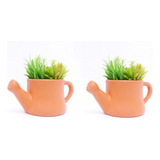 2 Vasos Decorativos Mini Regador De Cerâmica Para Suculentas