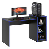 Mesa Escrivaninha Gamer Ee Para Quarto Com Nichos Azul Preto