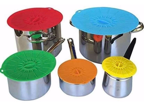 Tapas De Ollas Cacerola Silicona Set X 5u Apto Microondas