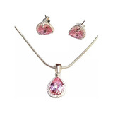 Conjunto Plata 925 Gota Rosa Francia Y Cubic Zircon Conpl457