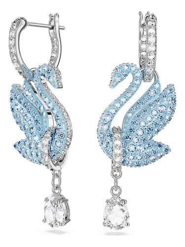 Aretes Swarovski Iconic Swan Cisne Azules Bano Rodio