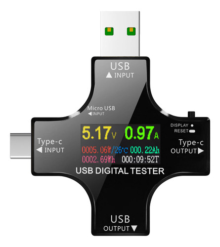 Conector Otg De 2 Multímetros Usb Tester Con Voltaje C De En