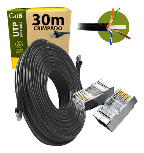 Cabo De Rede Cat6 Internet Até 1gb 30metros (rj45-blindados)