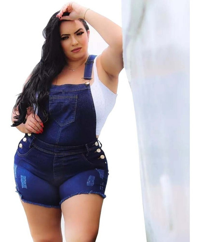 Jardineira Jeans Plus Size Curta Tipo Shorts  Macaquinho