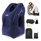 Almohada De Viaje Inflable Con Máscara Y Bolsa Azul